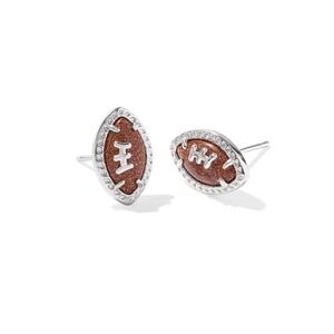 Kendra Scott Sparkly Football Stud Earrings Silver Tone Glitter Brown Game Day